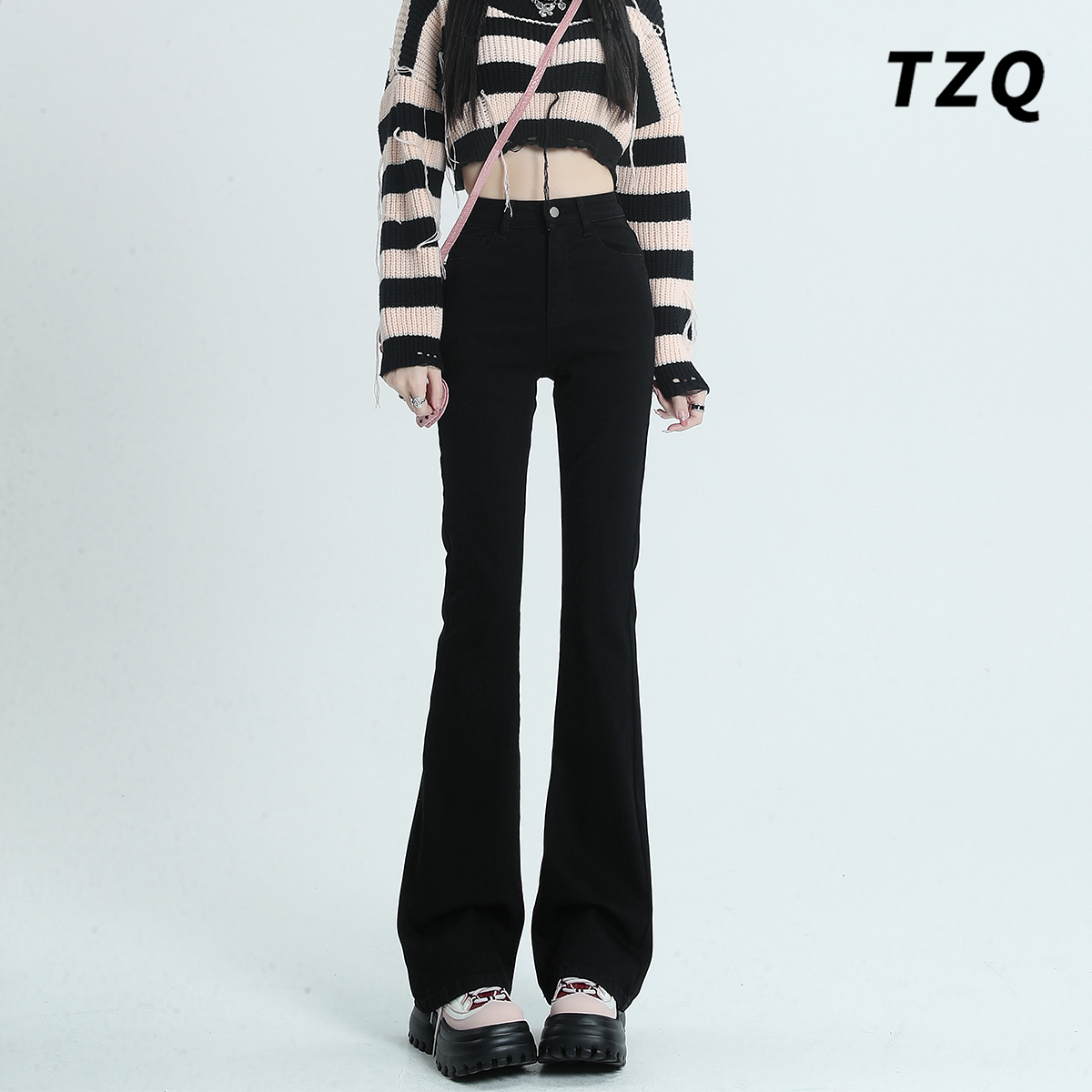 小个子高腰显瘦修身马蹄喇叭裤子