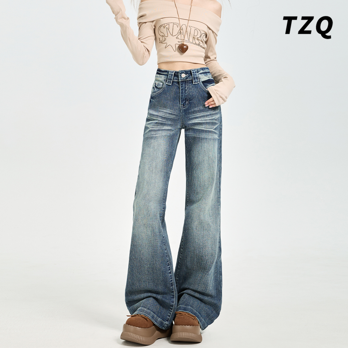 高腰百搭显瘦不贴腿拖地喇叭裤子