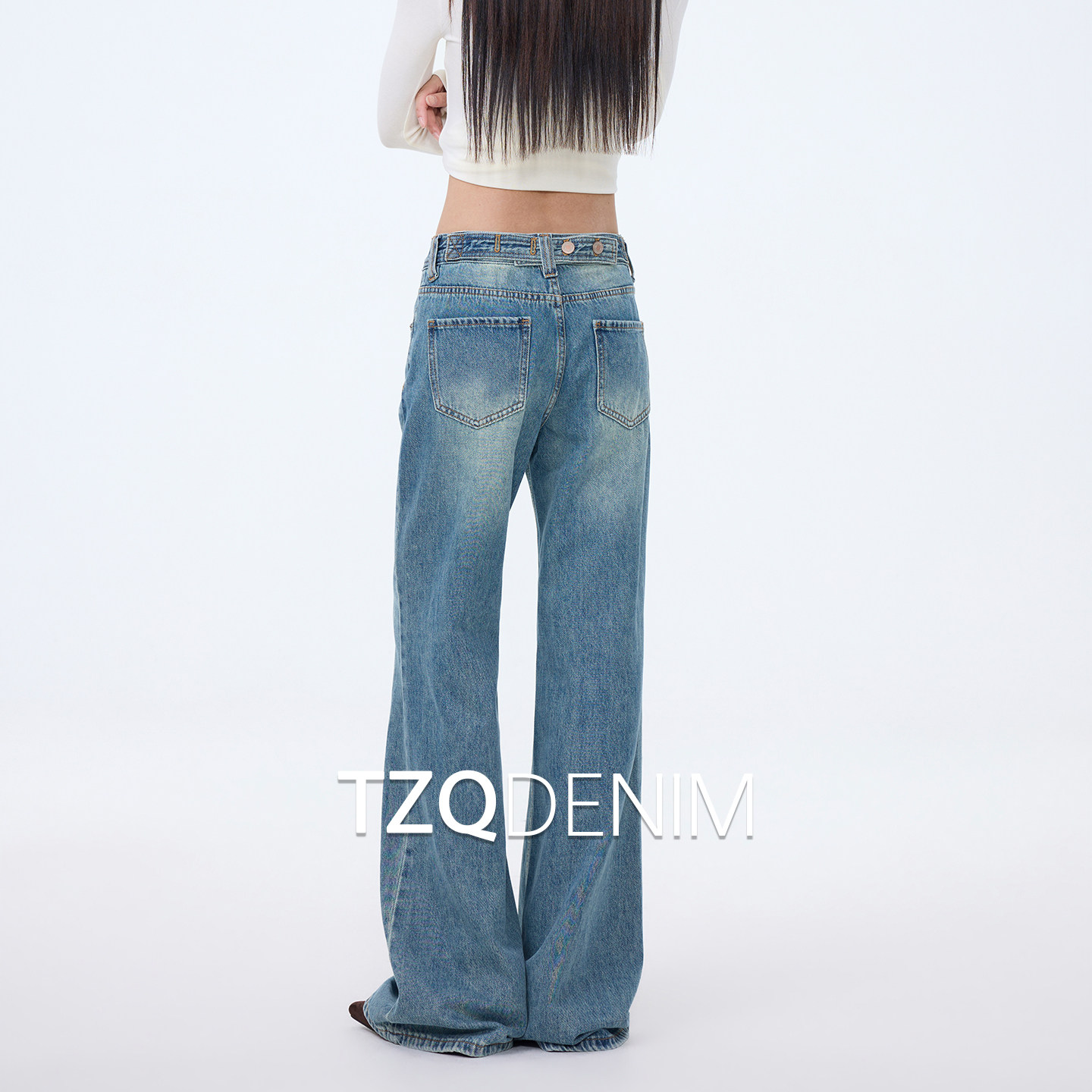 淘稚气美式复古蓝低腰牛仔裤女2026秋季宽松显瘦垂感直筒拖地裤子