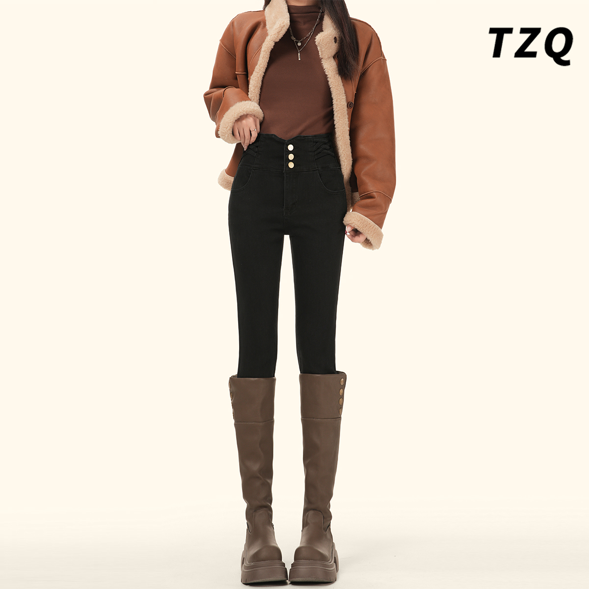 超高腰紧身修身弹力小脚铅笔裤子