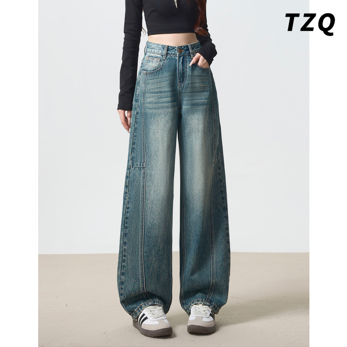 时尚百搭宽松显瘦垂感阔腿镰刀裤