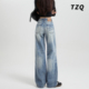 设计感高街宽松显瘦垂感拖地裤 女2025新款 子 复古阔腿牛仔裤 美式