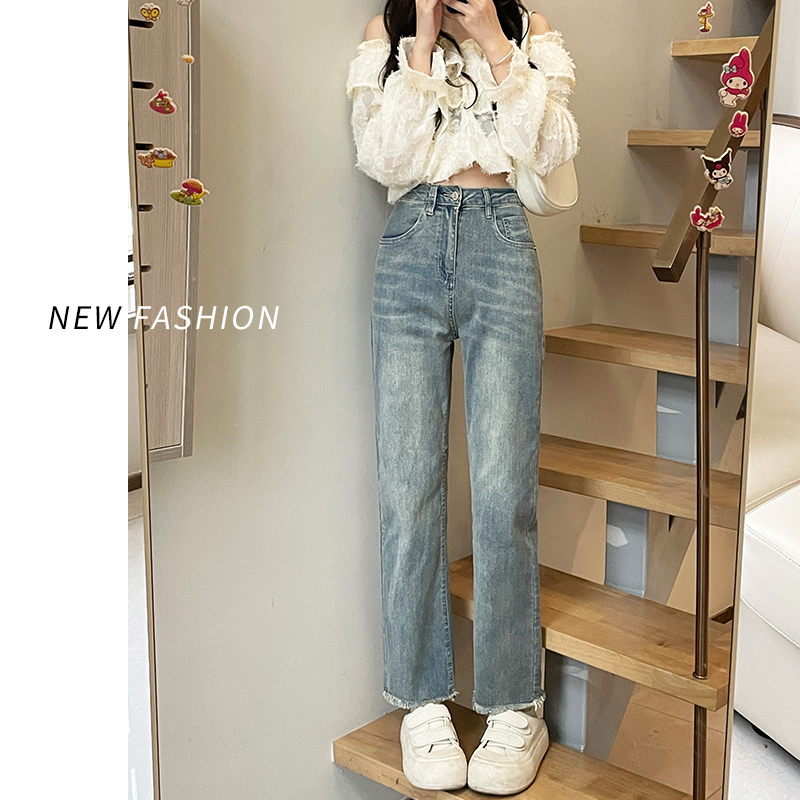 毛边直筒牛仔裤女春装2025新款小