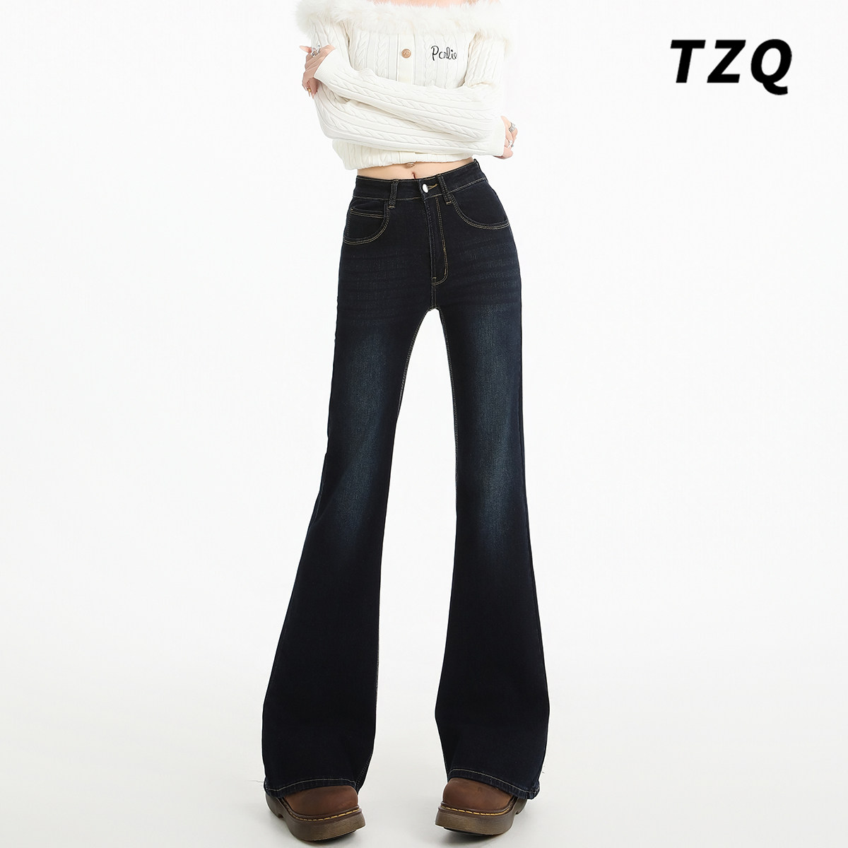 蓝灰色微喇牛仔裤女2026春季新款高腰宽松修身显瘦不贴腿喇叭裤子,女装/女士精品,牛仔裤,淘宝优惠券,粉丝福利购,淘宝优惠卷