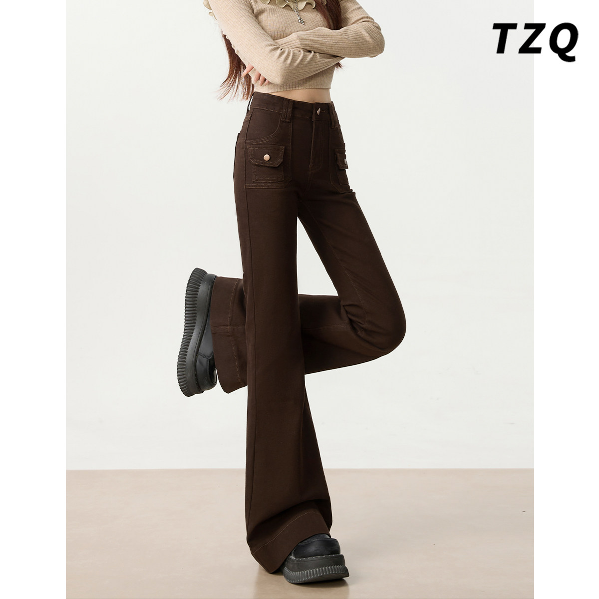 秋季高腰显瘦阔腿拖地马蹄喇叭裤