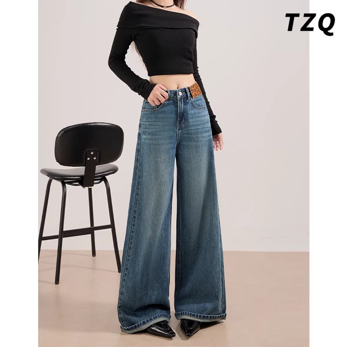 美式设计感阔腿牛仔裤女春季慵懒风高腰宽松显瘦直筒垂感拖地裤子,女装/女士精品,牛仔裤,淘宝优惠券,粉丝福利购,淘宝优惠卷