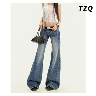 美式时尚低腰微喇牛仔裤女装爆款水洗不贴腿显瘦阔腿拖地喇叭裤子