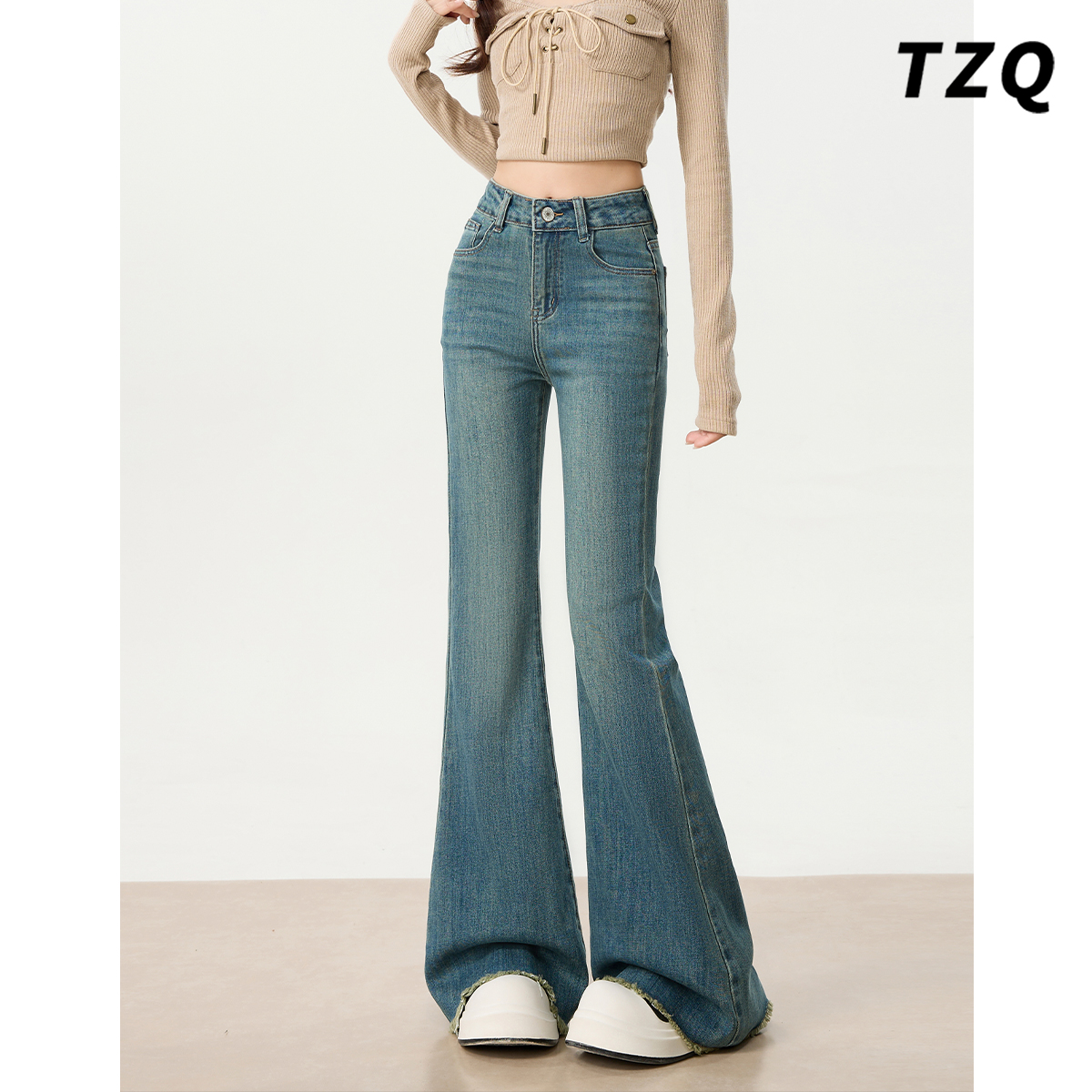 高腰显瘦九分垂感拖地喇叭裤秋季