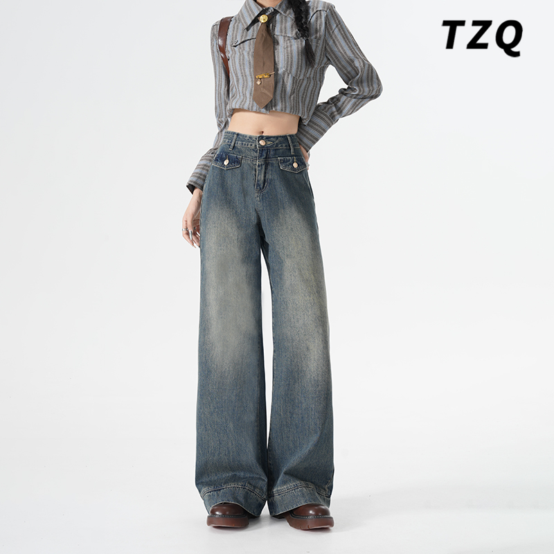 复古阔腿牛仔裤女春秋2025年新款