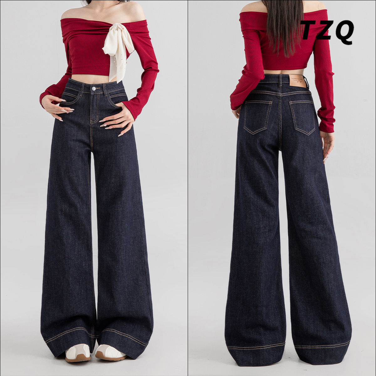 小个子高腰显瘦垂感拖地直筒裤子