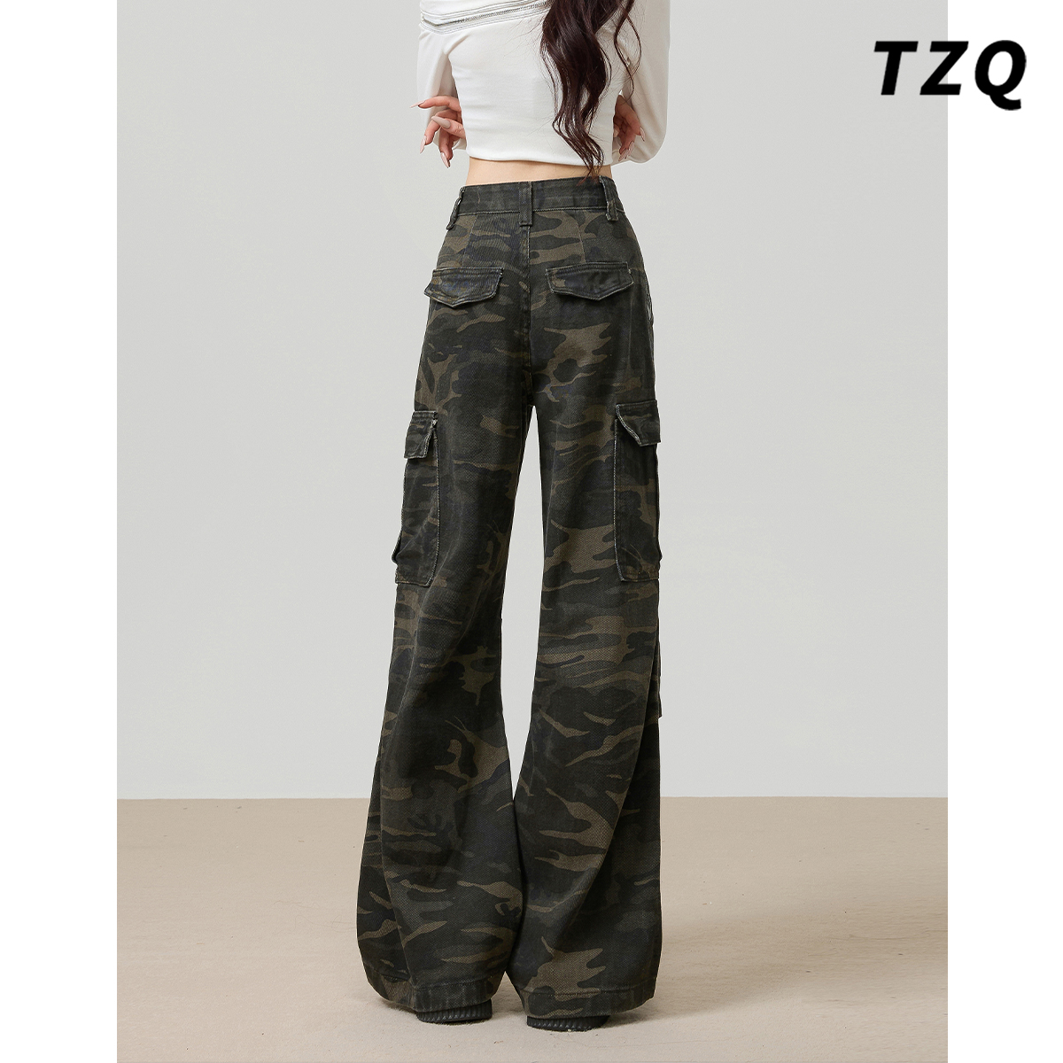 高腰宽松显瘦垂感拖地直筒工装裤