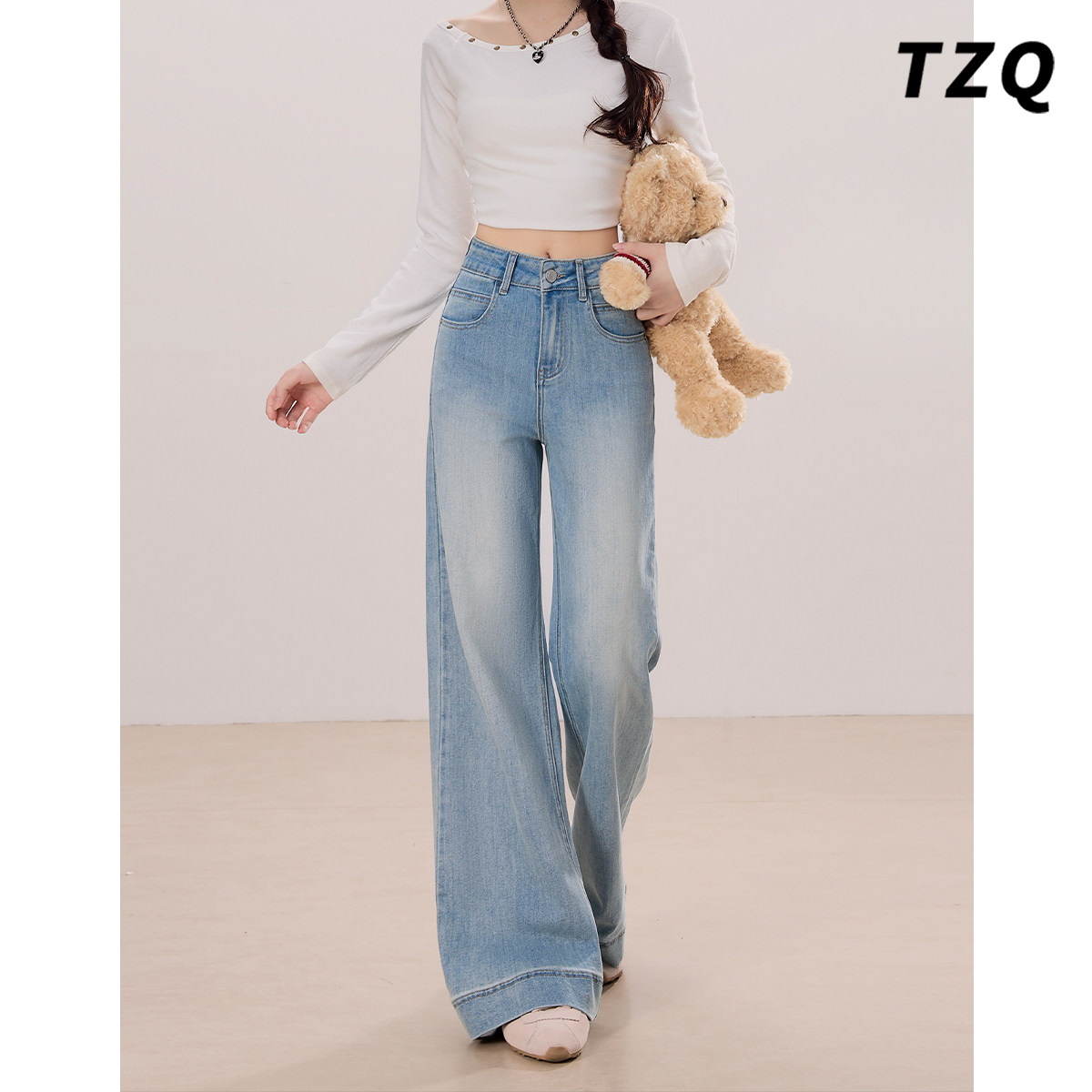 新款修身显瘦弹力慵懒拖地喇叭裤