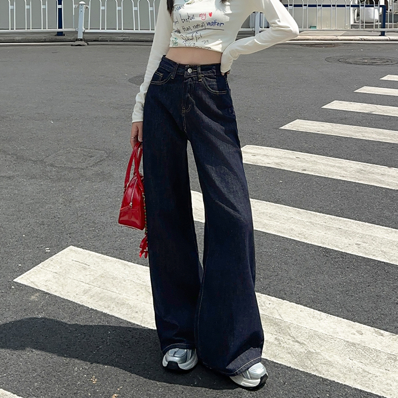 丹宁深蓝色牛仔直筒裤女2025春季
