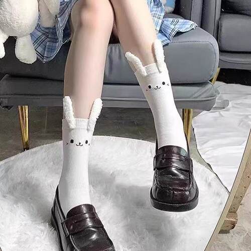 日系jk立体可爱兔耳兔尾软妹洛丽塔少女棉袜兔兔甜美学院风少女袜