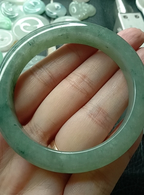 缅甸天然翡翠A货，冰飘花平安手镯圈口52.4/10.7/8.2mm