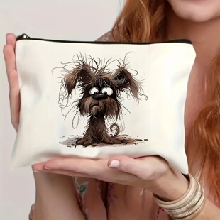 跨境热卖潦草女孩潦草小狗帆布包跨境热销首饰口红收纳包
