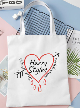 跨境外贸Harry Styles印花帆布包原宿单肩学生时尚手提购物袋现货