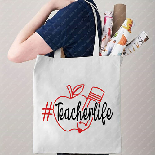 跨境热卖Teacher Life印花帆布包单肩包教师节礼物学生手提购物袋