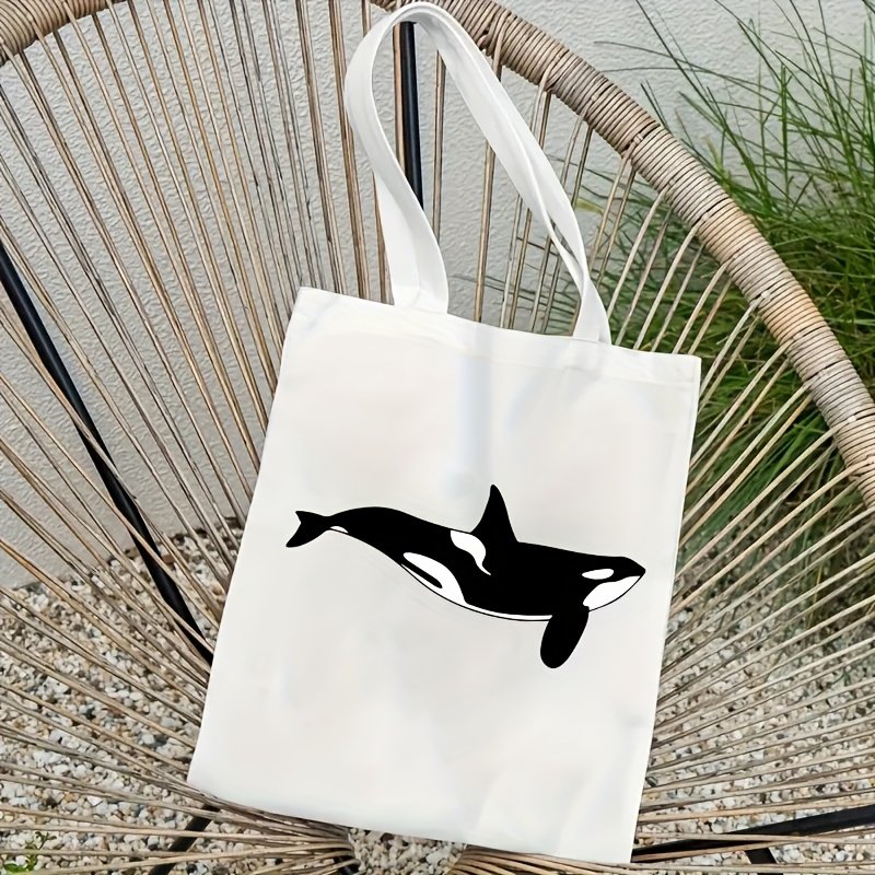 跨境热卖鲸鱼图案手提包大容量时尚简约耐用可重复使用帆布包