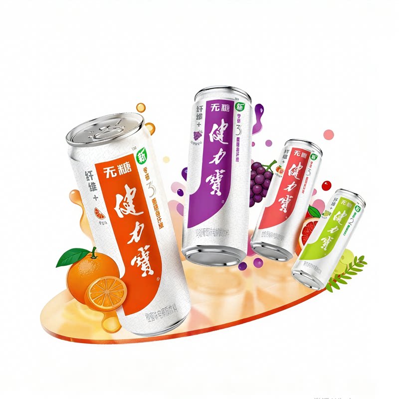 【秒杀】健力宝益生元无糖纤维+橙蜜葡萄西柚味330ML*6罐饮料0糖