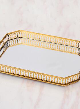 欧式镜面玻璃茶盘金色收纳托盘家用客厅茶几轻奢高级感杯子置物盘