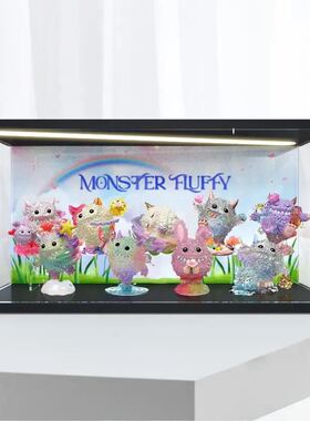 适用泡泡玛特INSTINCTOY毛怪秘境花园系列盲盒灯光防尘场景收纳盒