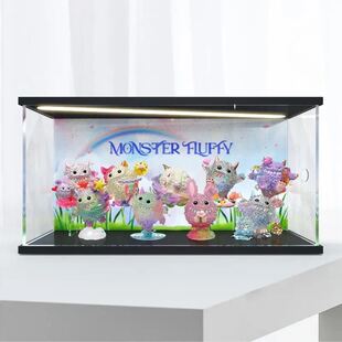 适用泡泡玛特INSTINCTOY毛怪秘境花园系列盲盒灯光防尘场景收纳盒