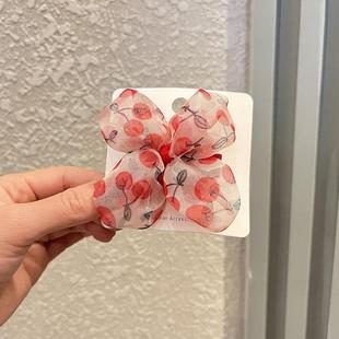 汉服周岁女童儿童发夹蝴蝶结宝宝头饰女宝发饰头花女宝宝红色