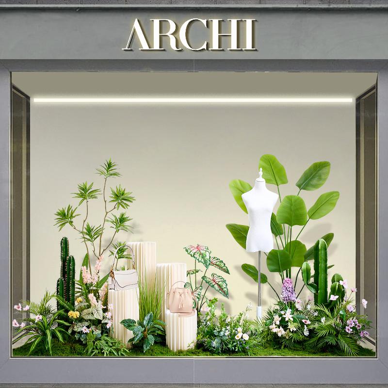 仿真绿植造景橱窗美容院直播间珠宝展示台美陈春日氛围场景布置