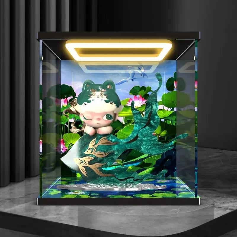 适用泡泡玛特 DIMOO攀缘碧波翩游手办潮玩大娃亚克力灯光款收纳盒