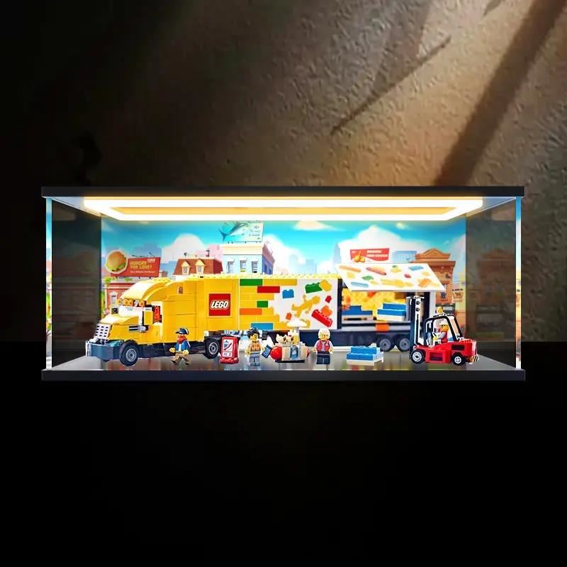 适用城市系列60440黄色运输卡车积木模型亚克力灯光款收纳盒