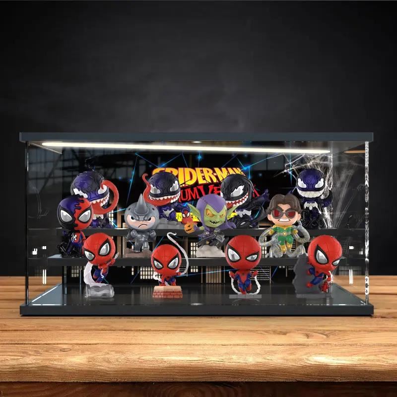 灯光展示盒泡泡玛特漫威小蜘蛛与毒液系列手办盲盒亚克力收纳盒