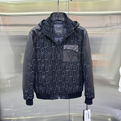 2025冬季新款真皮拼接羽绒服