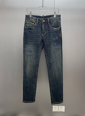 欧货轻奢系列男士25秋季款卡通图刺绣百搭时尚休闲小脚修身牛仔裤