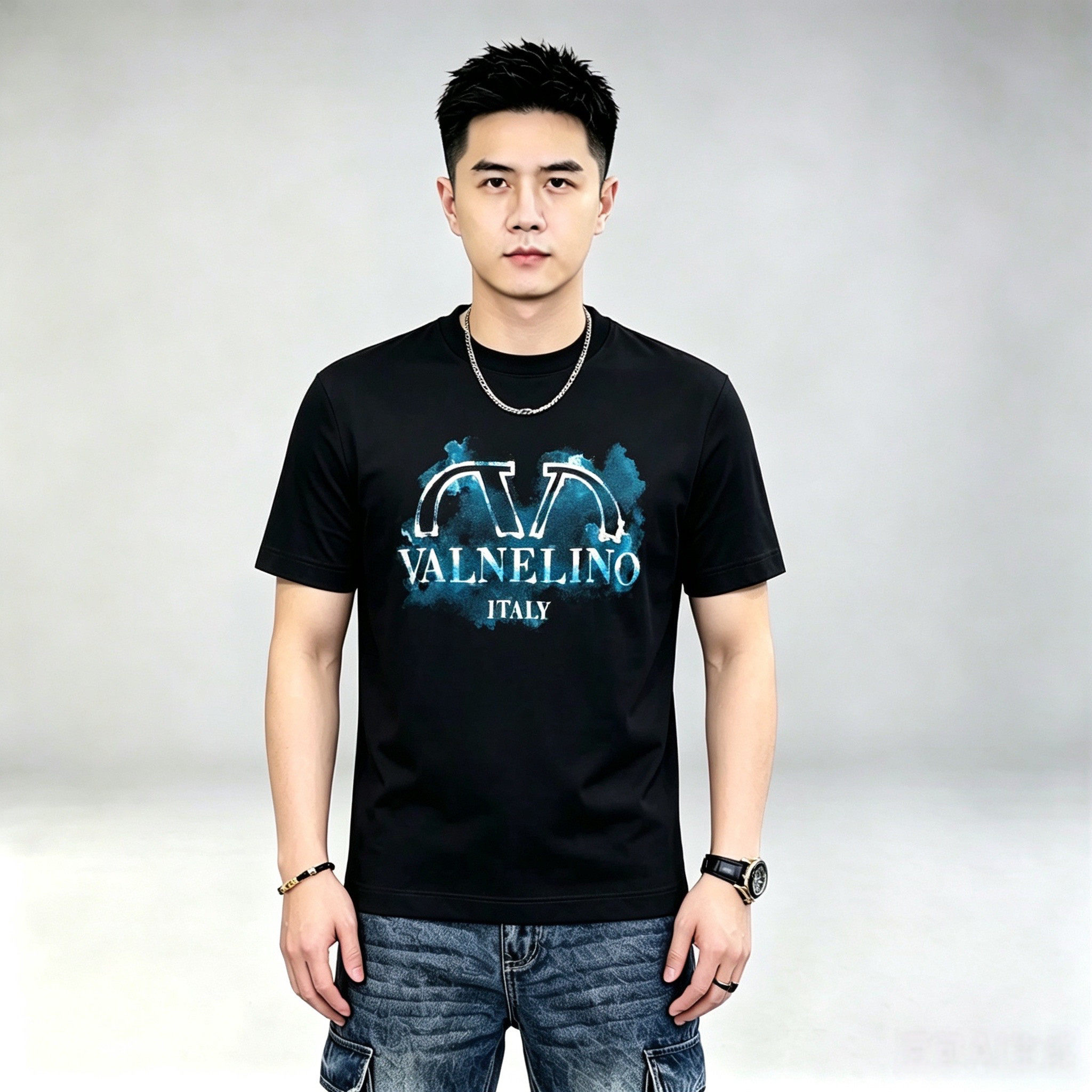 夏季男士丝光棉手绘印花T恤