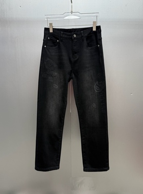 欧货时尚黑色水洗男士磨毛牛仔裤25秋冬新款骷髅头烫钻修身小脚裤