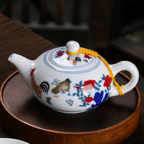 仿复古大明成化斗彩青花鸡缸杯