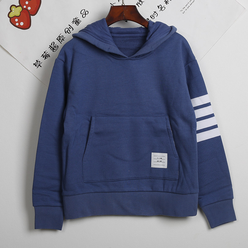 TB经典款男女儿童中小儿童针织条纹带帽毛圈棉休闲卫衣外套运动裤