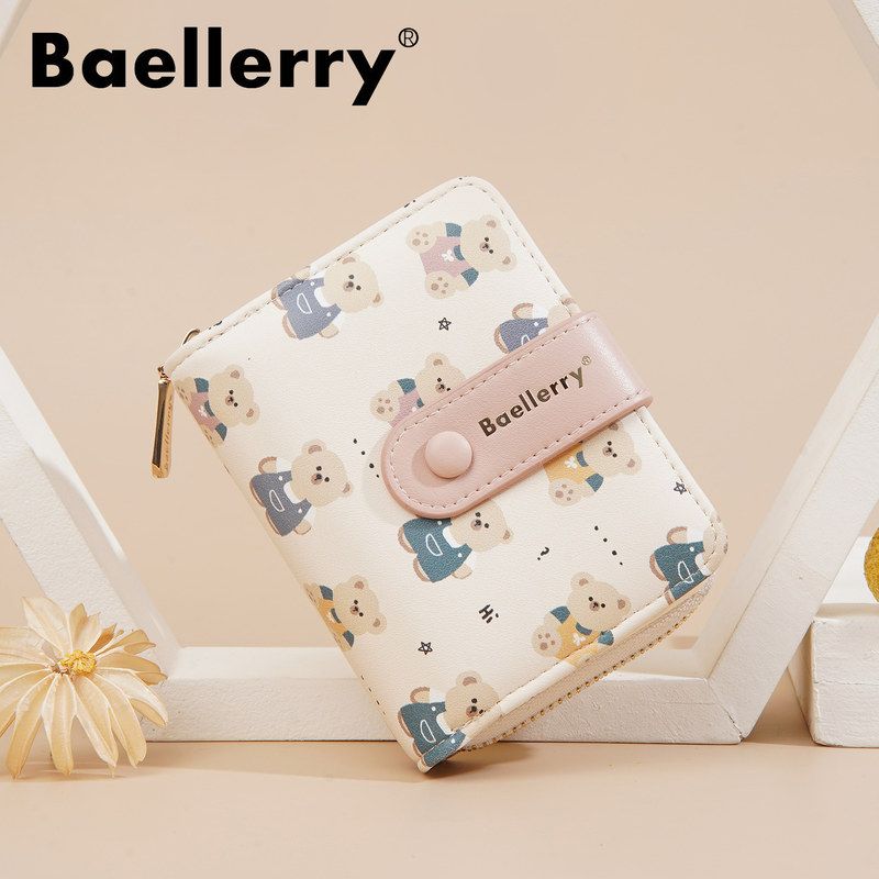 新款钱包女士短款baellerry韩版可爱卡通小熊按扣皮夹拉链零钱包