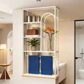 卫生间半墙隔断现代简约水波纹玻璃屏风客厅洗漱台干湿分离置物架