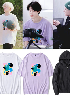 防弹少年团朴智旻闵玧其同款宽松圆领印花夏季短袖男女纯棉T恤