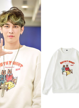 Mew缪苏帕街拍同款衣服卡通印花纯棉宽松男女套头卫衣春秋冬加绒