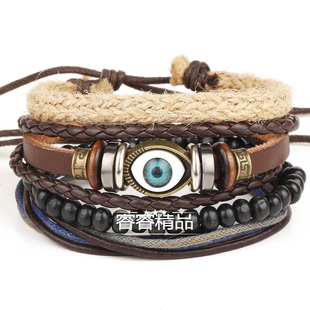 men's Vintage leather beaded bracelet jewelry male bangle 饰品/流行首饰/时尚饰品新 手链 原图主图