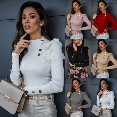 clothing women Long sleeved slim fit base shirt top sweater