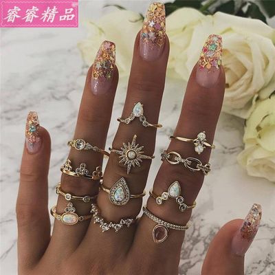 12pcs/set rings fashion diamond joint ring hand decoration