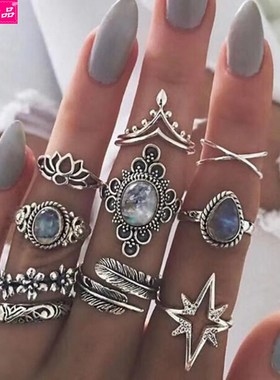 Retro joint ring European American carved diamond rings Suit