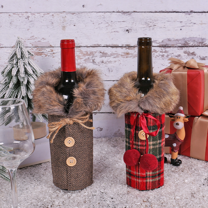 Christmas dining table red wine set plush checkered clothes
