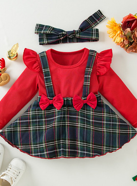 autumn winter Christmas baby girl long sleeved Plaid Dress