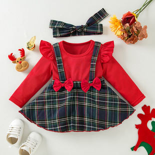 autumn winter Christmas baby girl long sleeved Plaid Dress