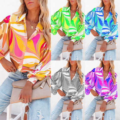 Europe America clothes single casual shirt women printed top
